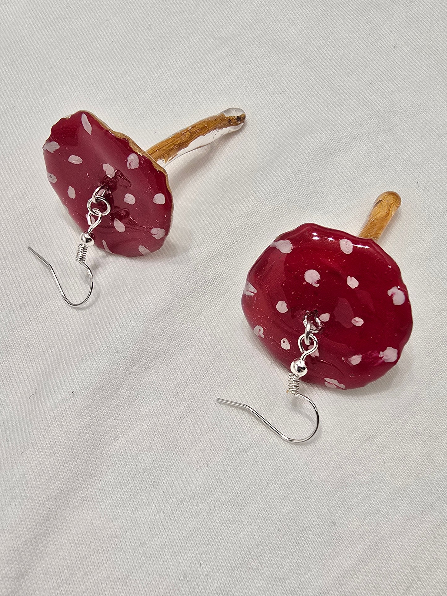 Hand-Painted Amanita Mushroom Earrings