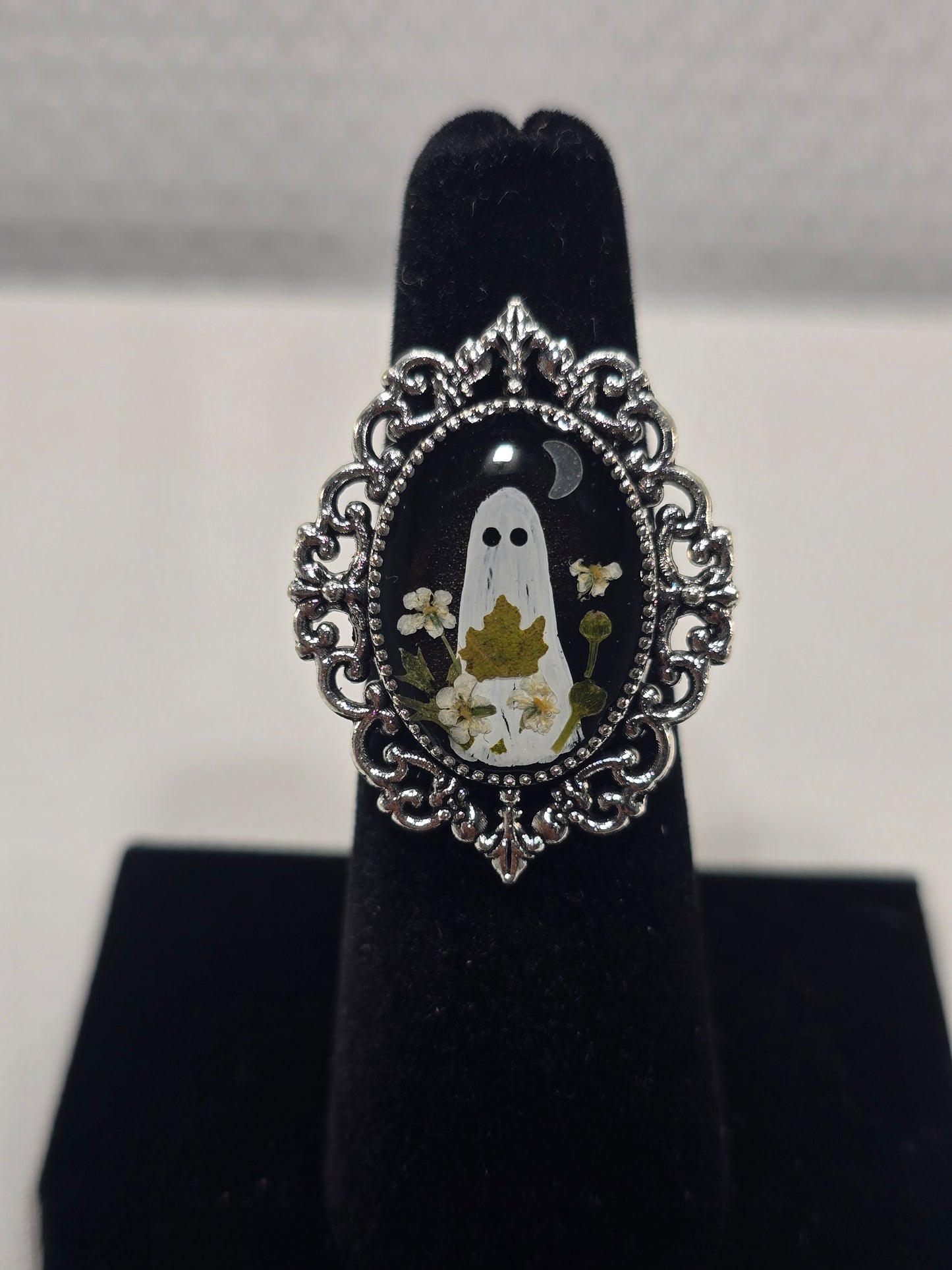 Fall Night Ghostie | Hand-Painted Original Miniature Artwork Ring