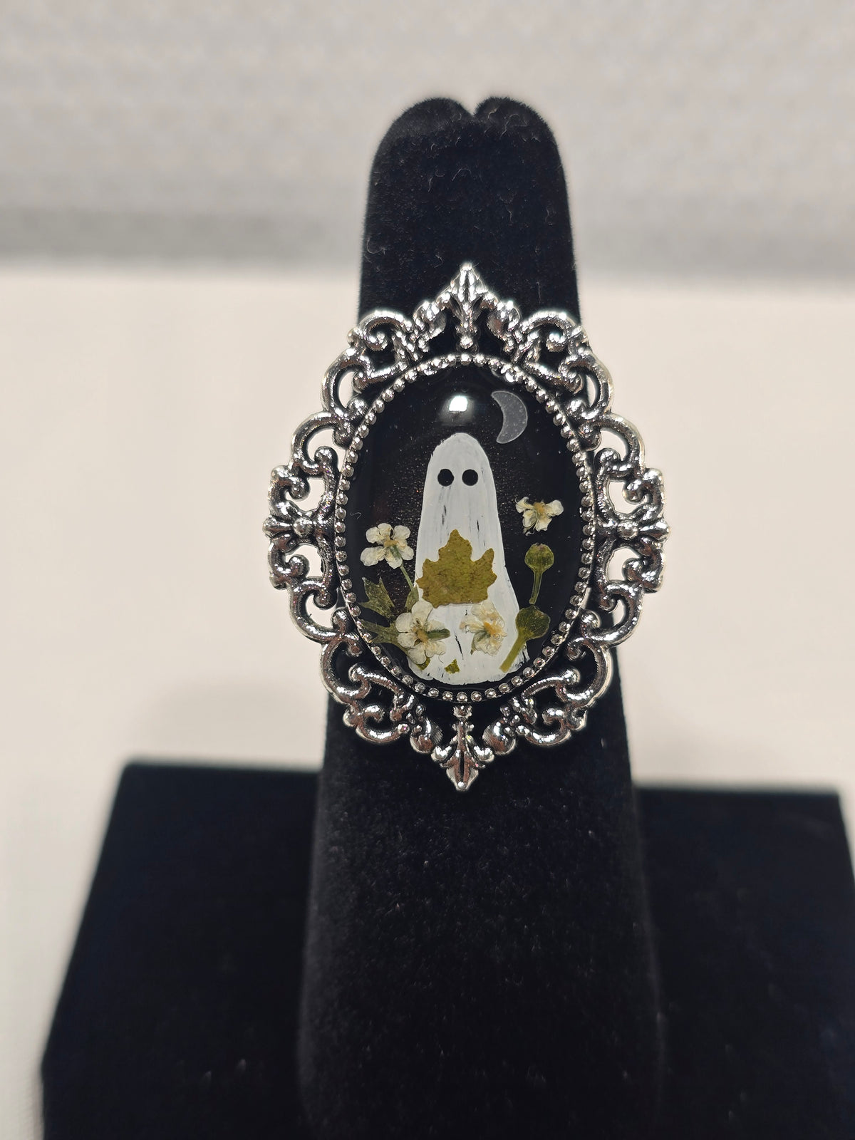 Fall Night Ghostie | Hand-Painted Original Miniature Artwork Ring