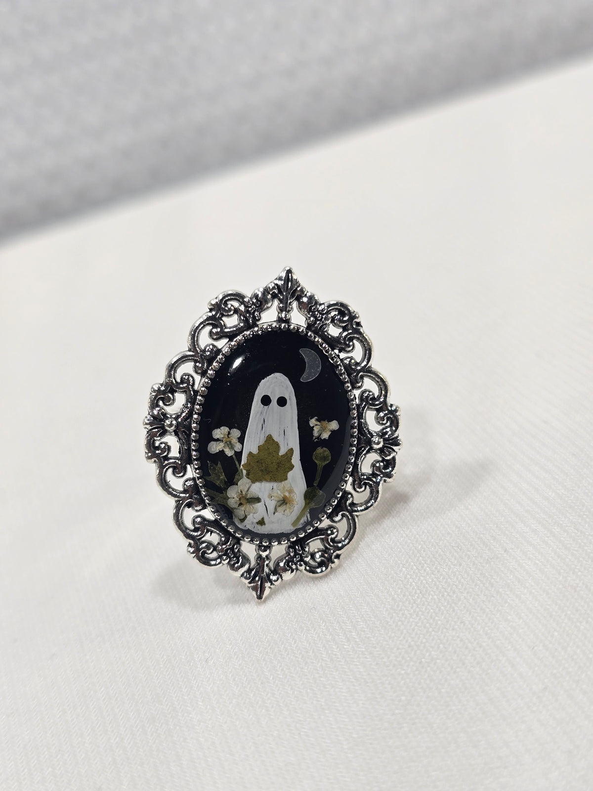 Fall Night Ghostie | Hand-Painted Original Miniature Artwork Ring