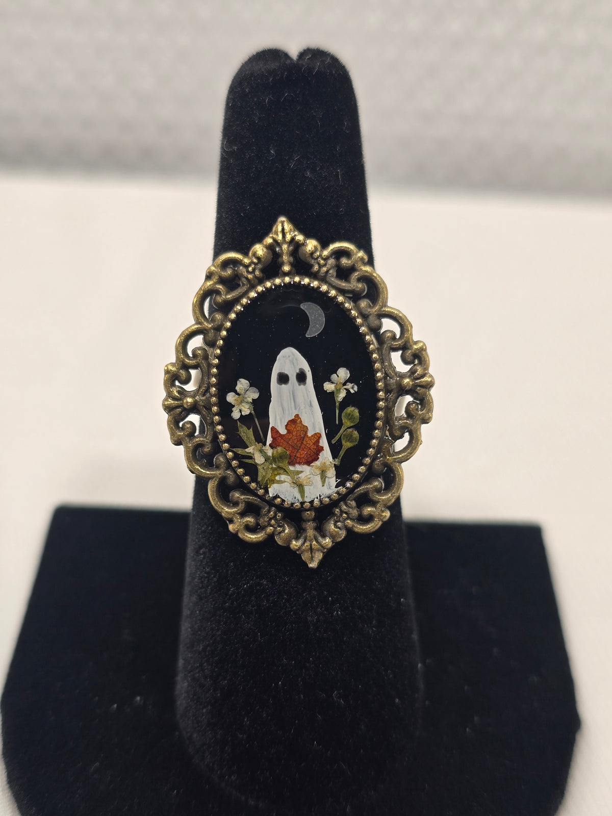 Fall Night Ghostie | Hand-Painted Original Miniature Artwork Ring