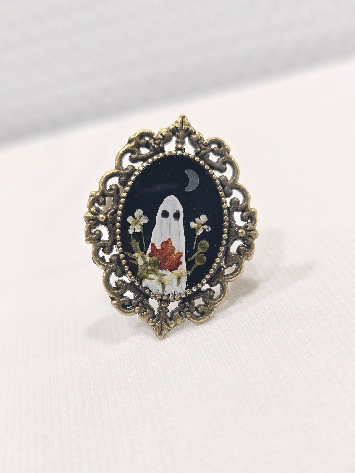 Fall Night Ghostie | Hand-Painted Original Miniature Artwork Ring