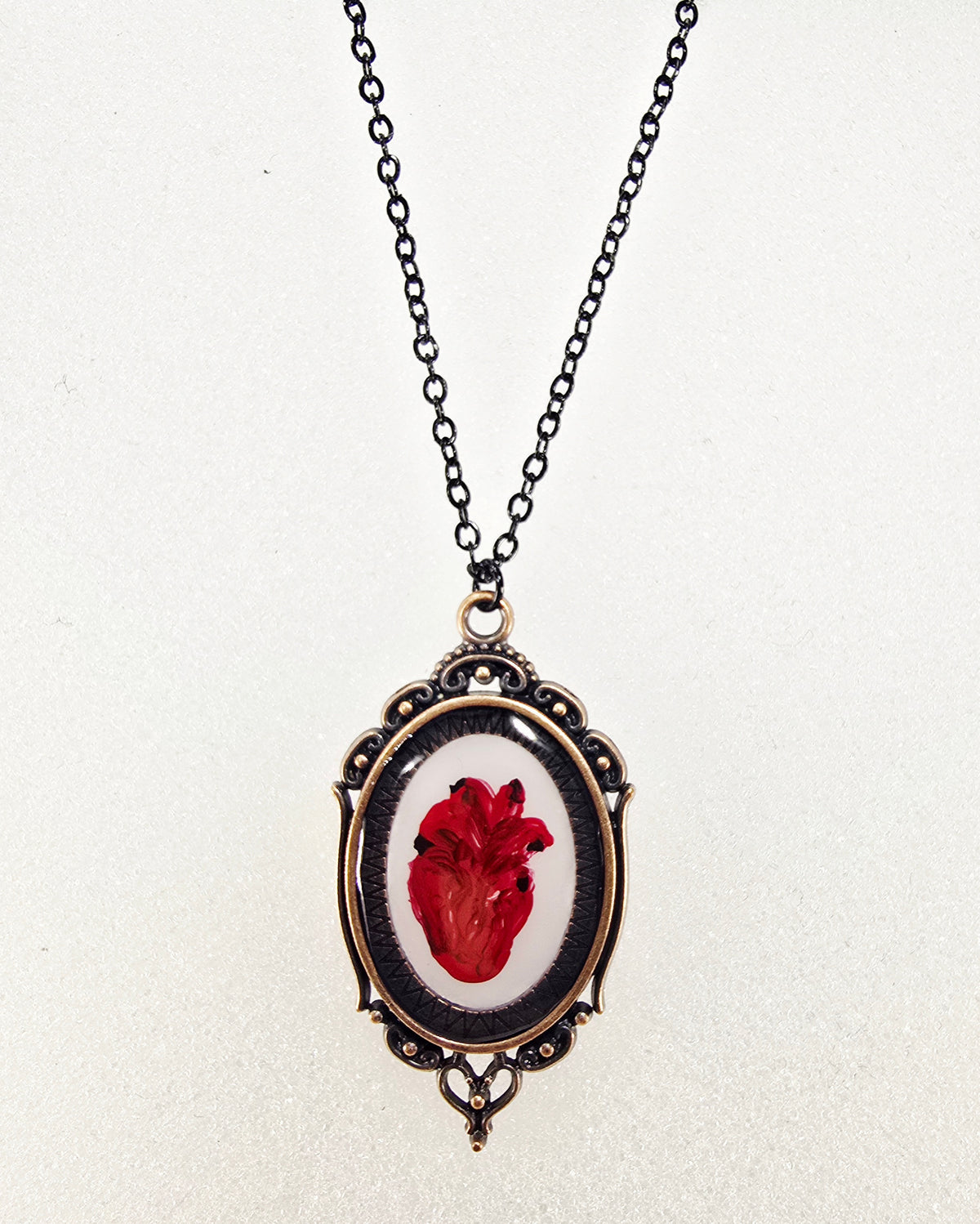Anatomical Heart Original Mini Artwork Necklace - Antique bronze