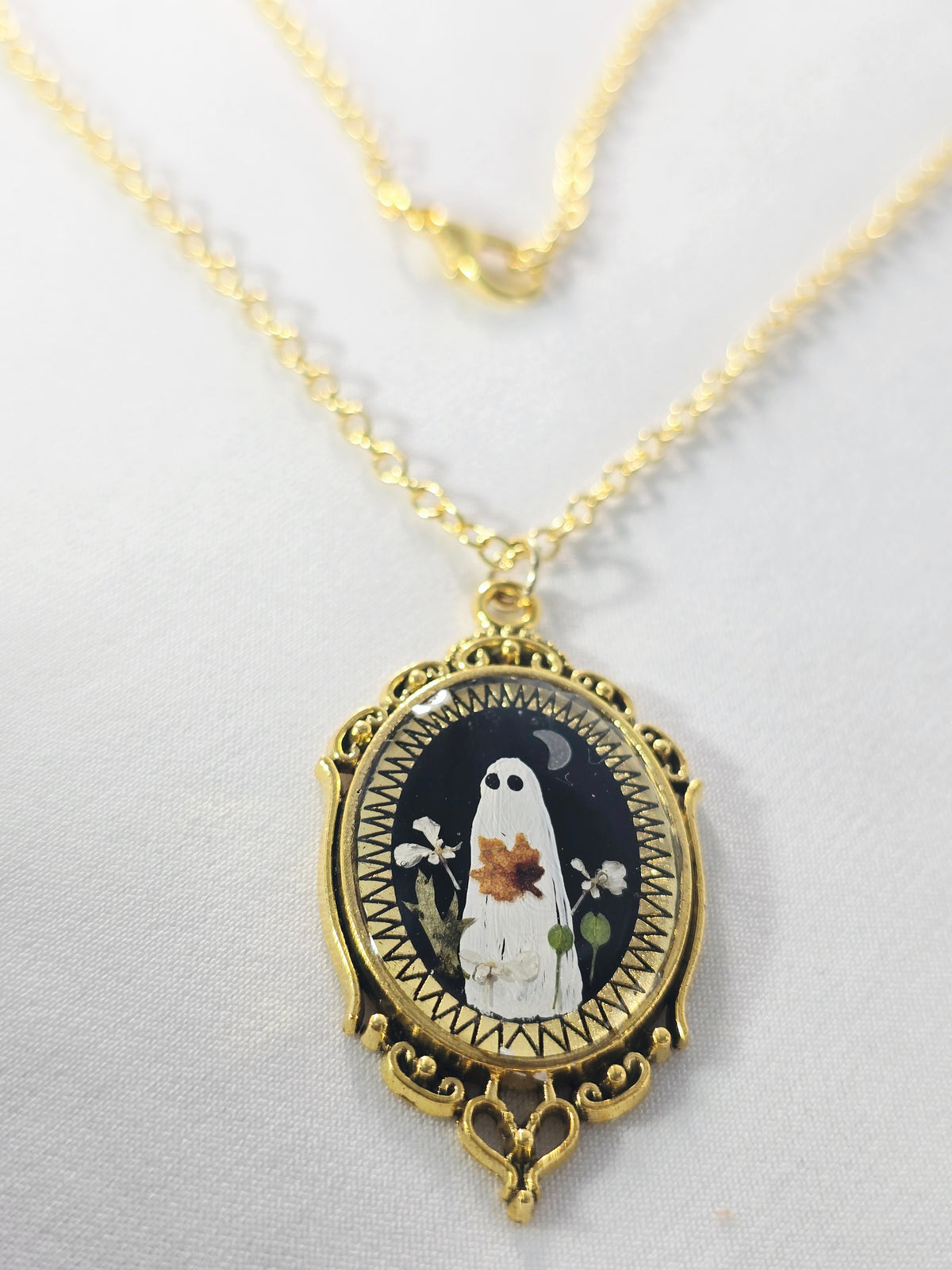 Fall Night Ghostie | Original Mini Artwork Necklace – Gold