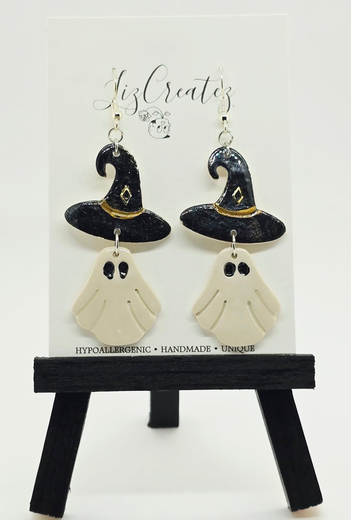 Ghost Witch Hat Earrings | Handmade Polymer Clay