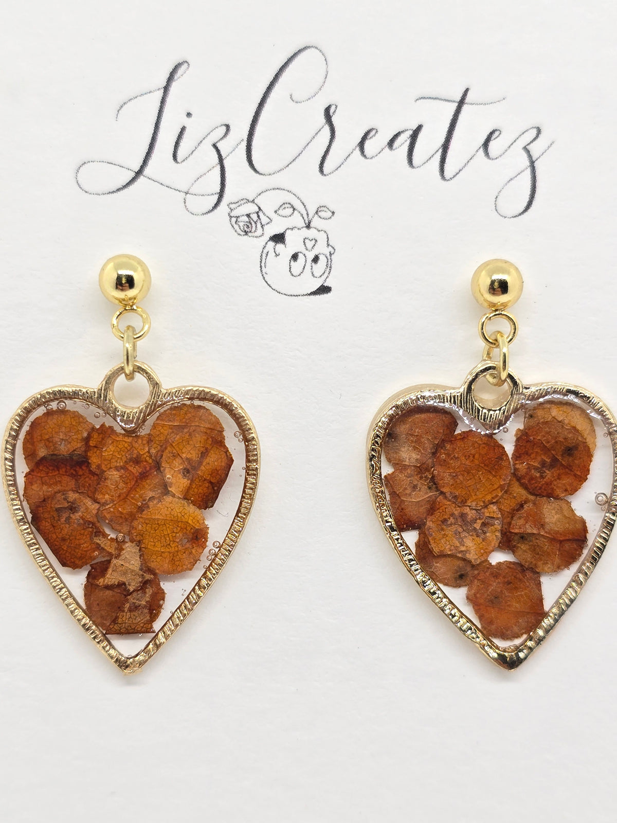 Fall Leaves Heart Earrings | Real Leaf Cut into Circles, Set in Gold