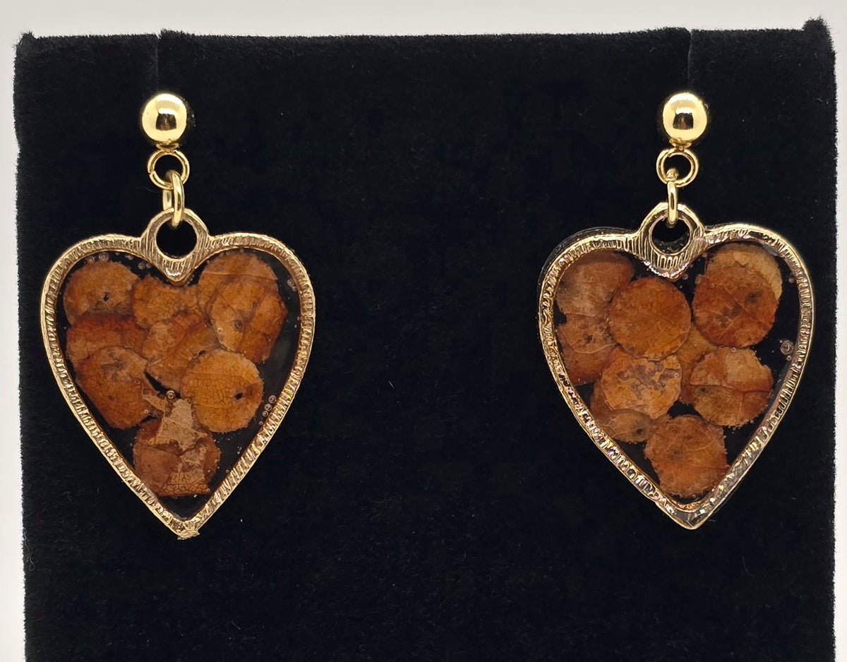 Fall Leaves Heart Earrings | Real Leaf Cut into Circles, Set in Gold