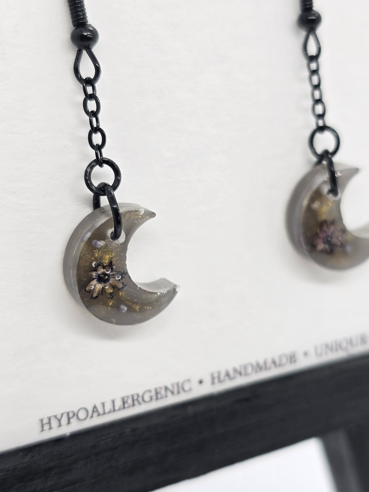 Dark Beauty Mini Moon Earrings | Black Hypoallergenic Hooks