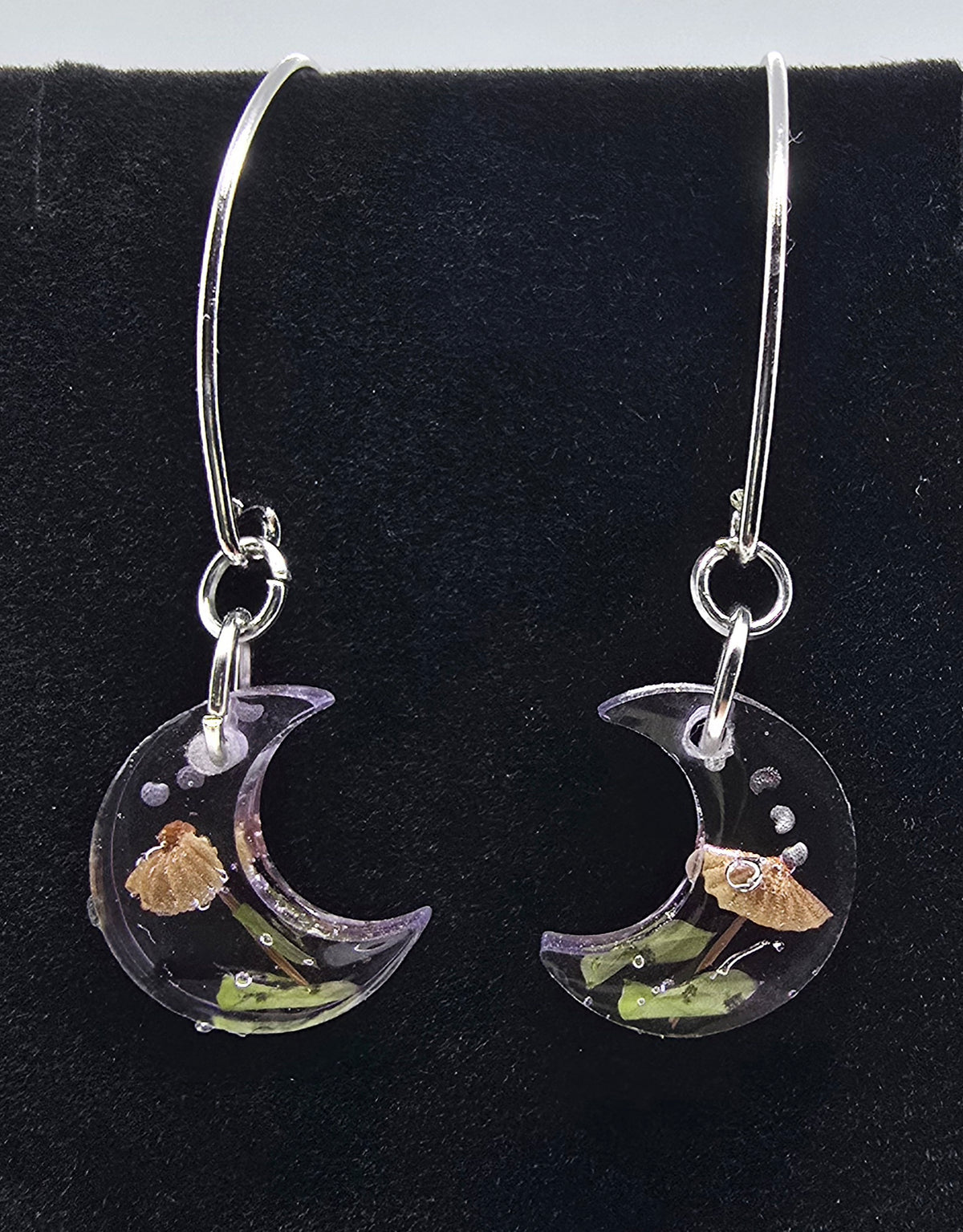Magical Mini Moon V Hook Earrings and Miniature Wild Mushroom
