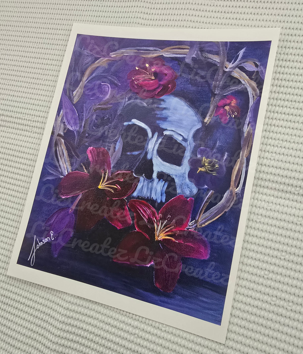 Skull and flowers - Fine Art Print 8x10in