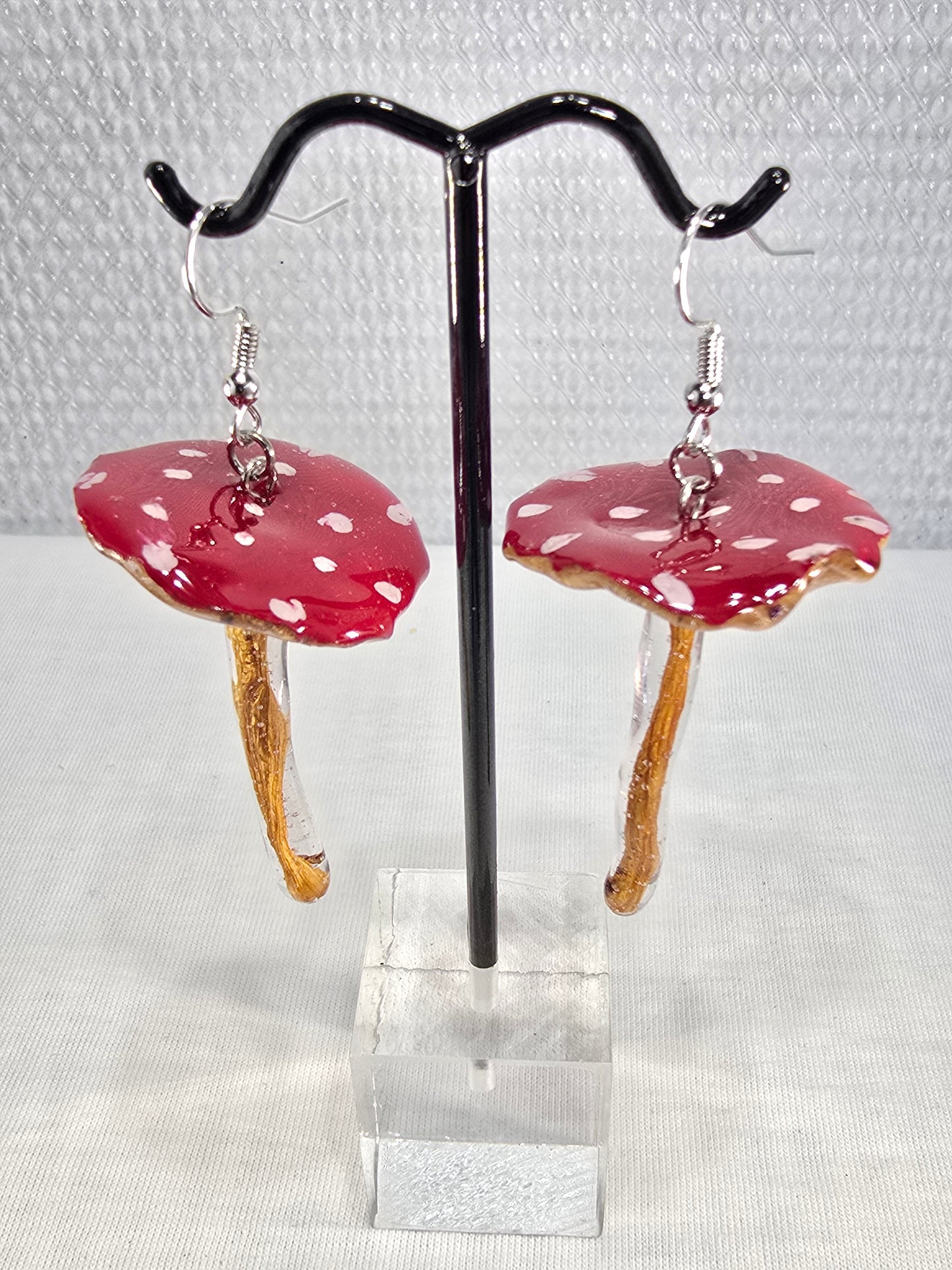 Hand-Painted Amanita Mushroom Earrings