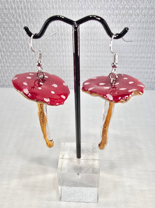 Hand-Painted Amanita Mushroom Earrings