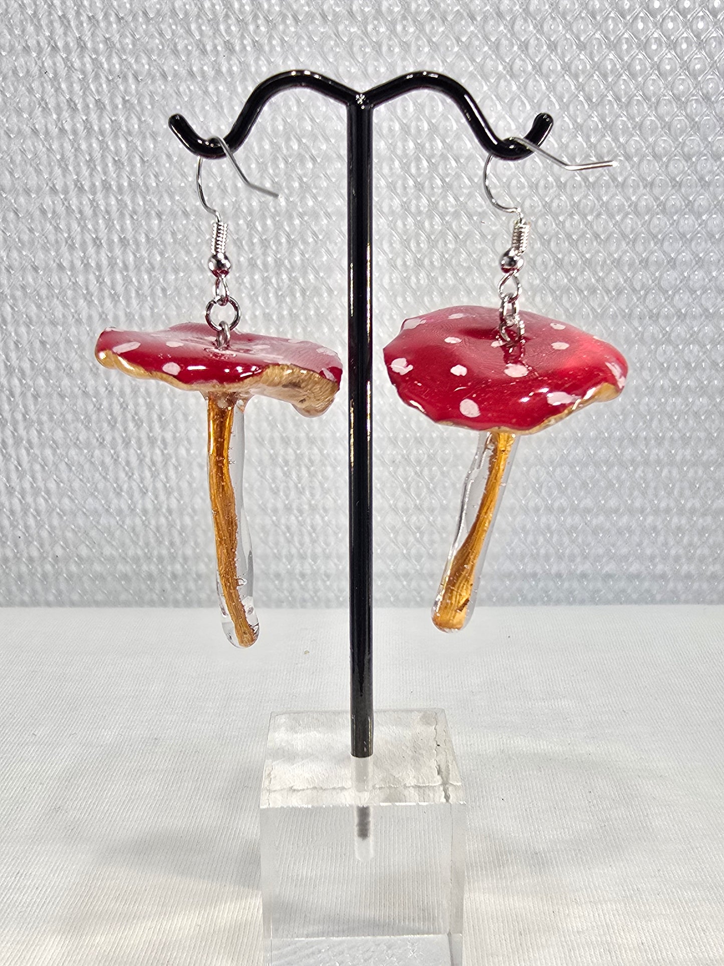 Hand-Painted Amanita Mushroom Earrings