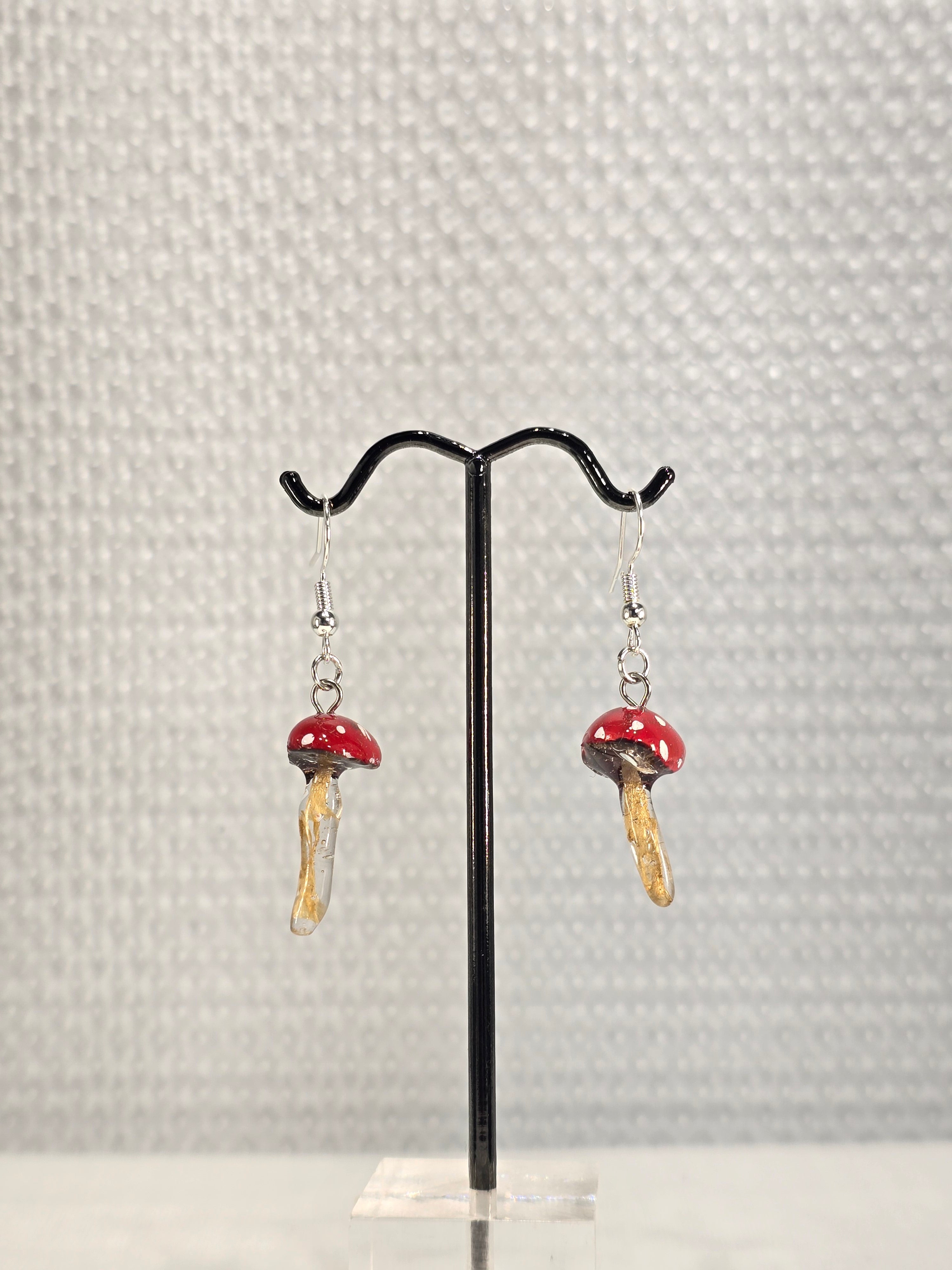 Hand-Painted Mini Amanita Mushroom Earrings