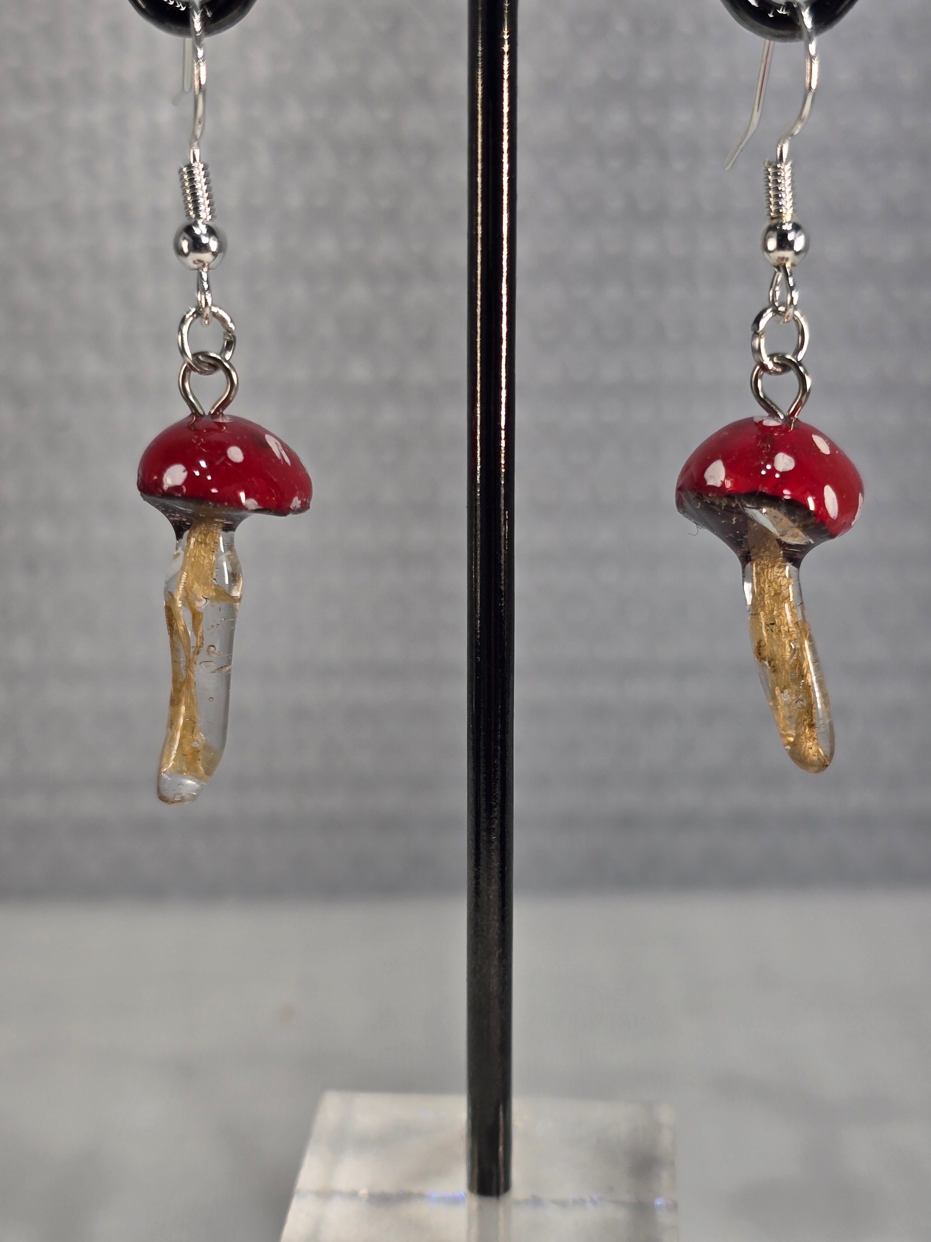 Hand-Painted Mini Amanita Mushroom Earrings