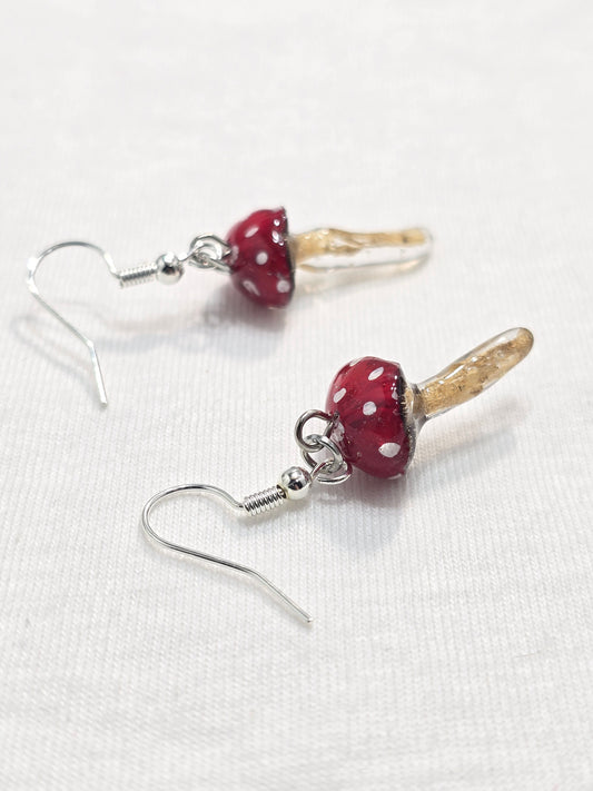 Hand-Painted Mini Amanita Mushroom Earrings