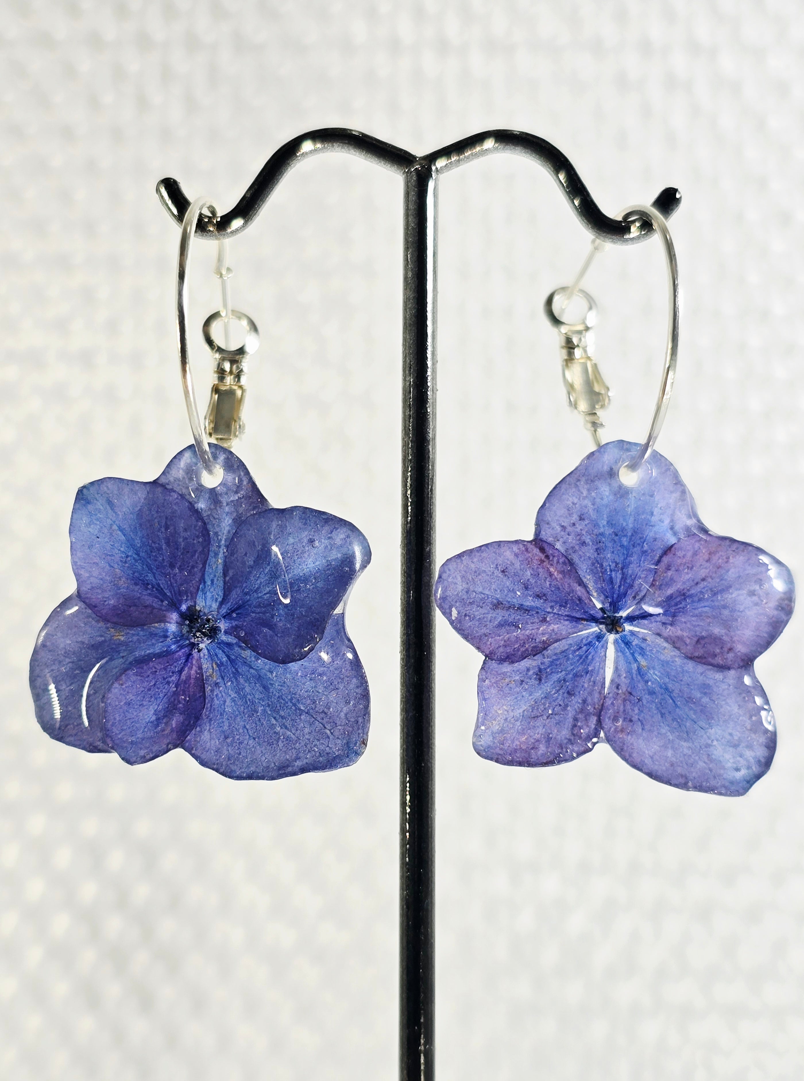Purple Hydrangea Hoop Earrings