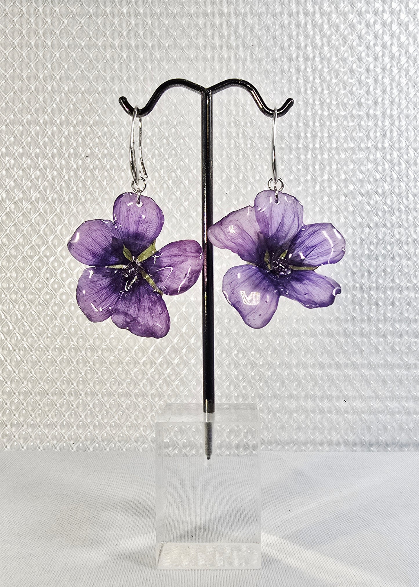 Purple Malope Trifida Flower Earrings