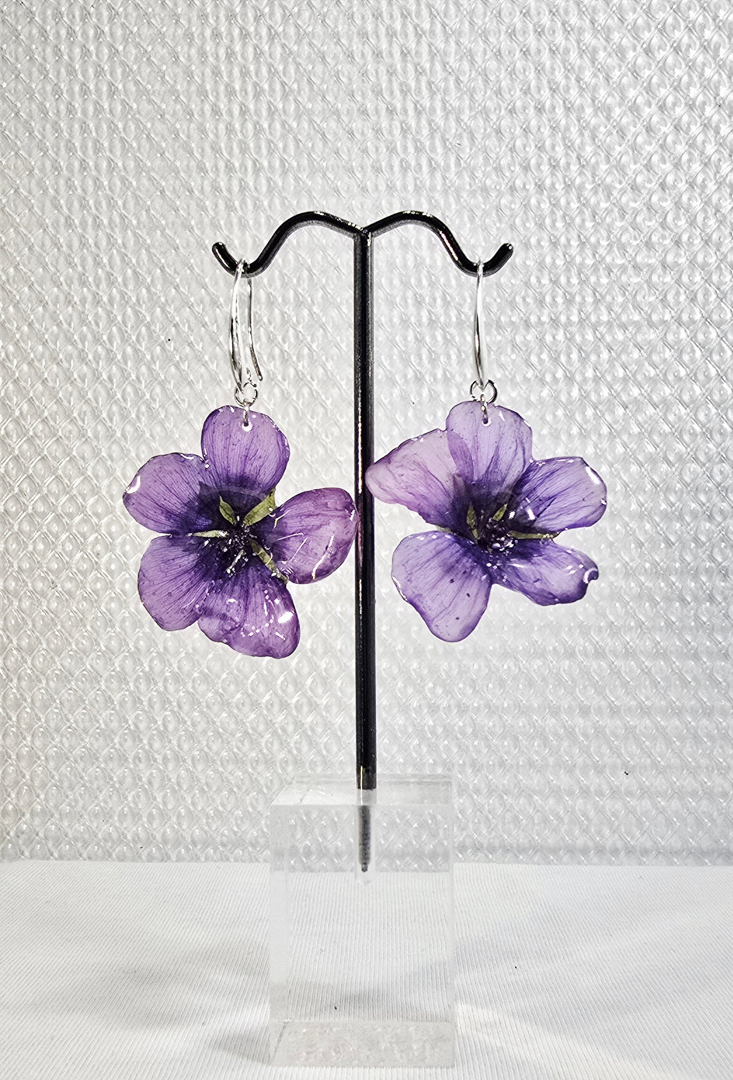 Purple Malope Trifida Flower Earrings