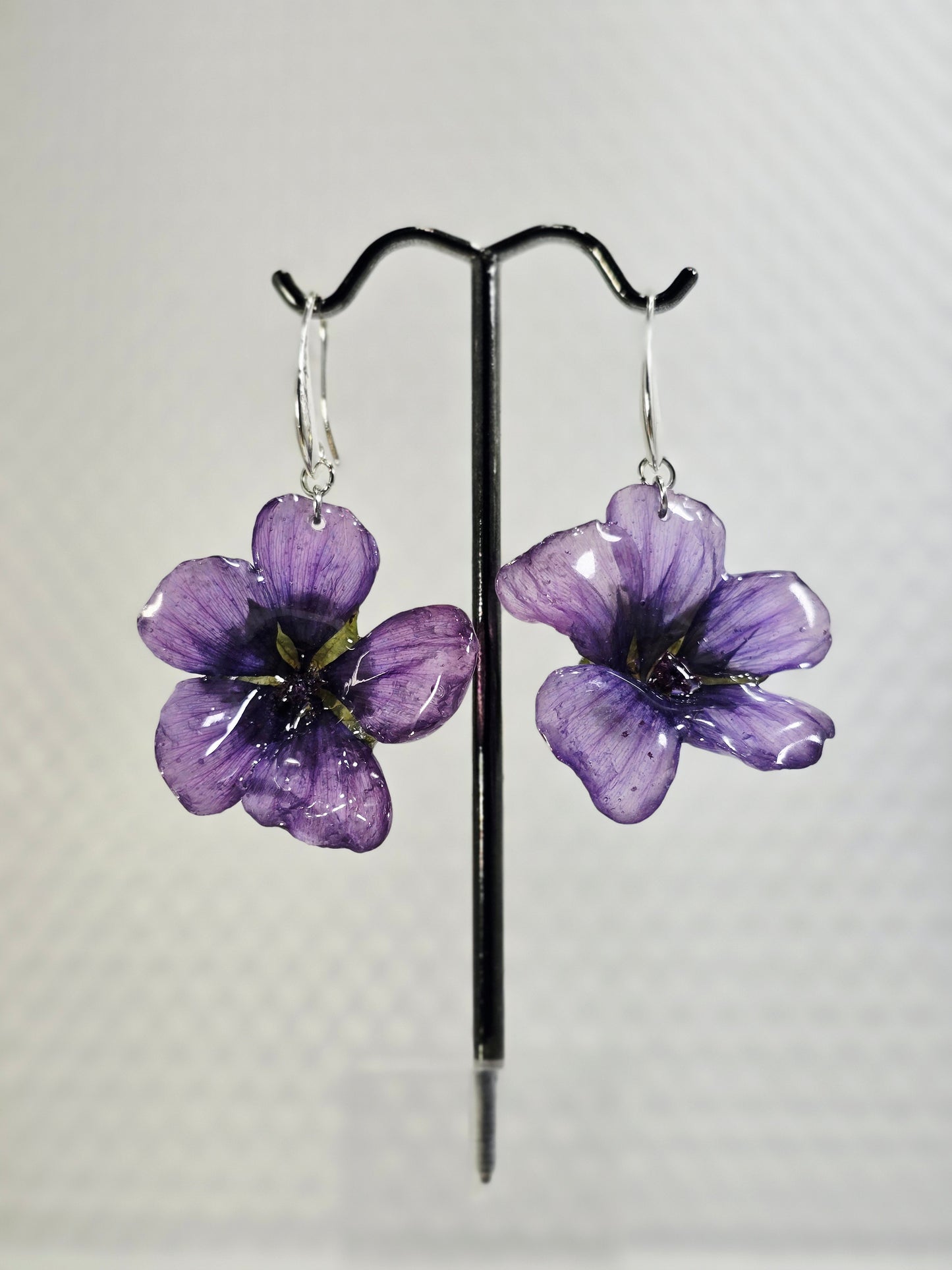 Purple Malope Trifida Flower Earrings