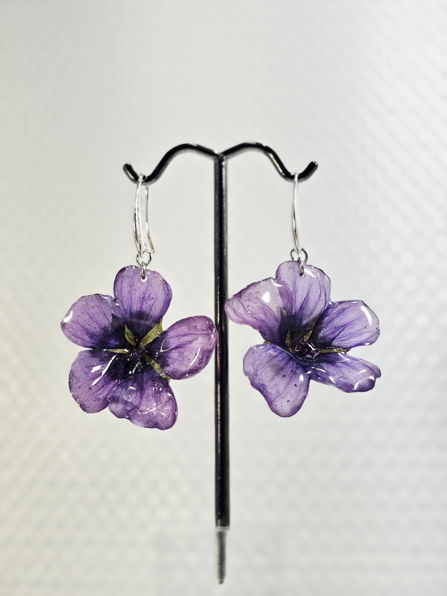 Purple Malope Trifida Flower Earrings