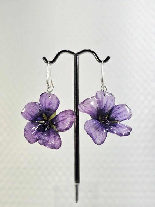 Purple Malope Trifida Flower Earrings