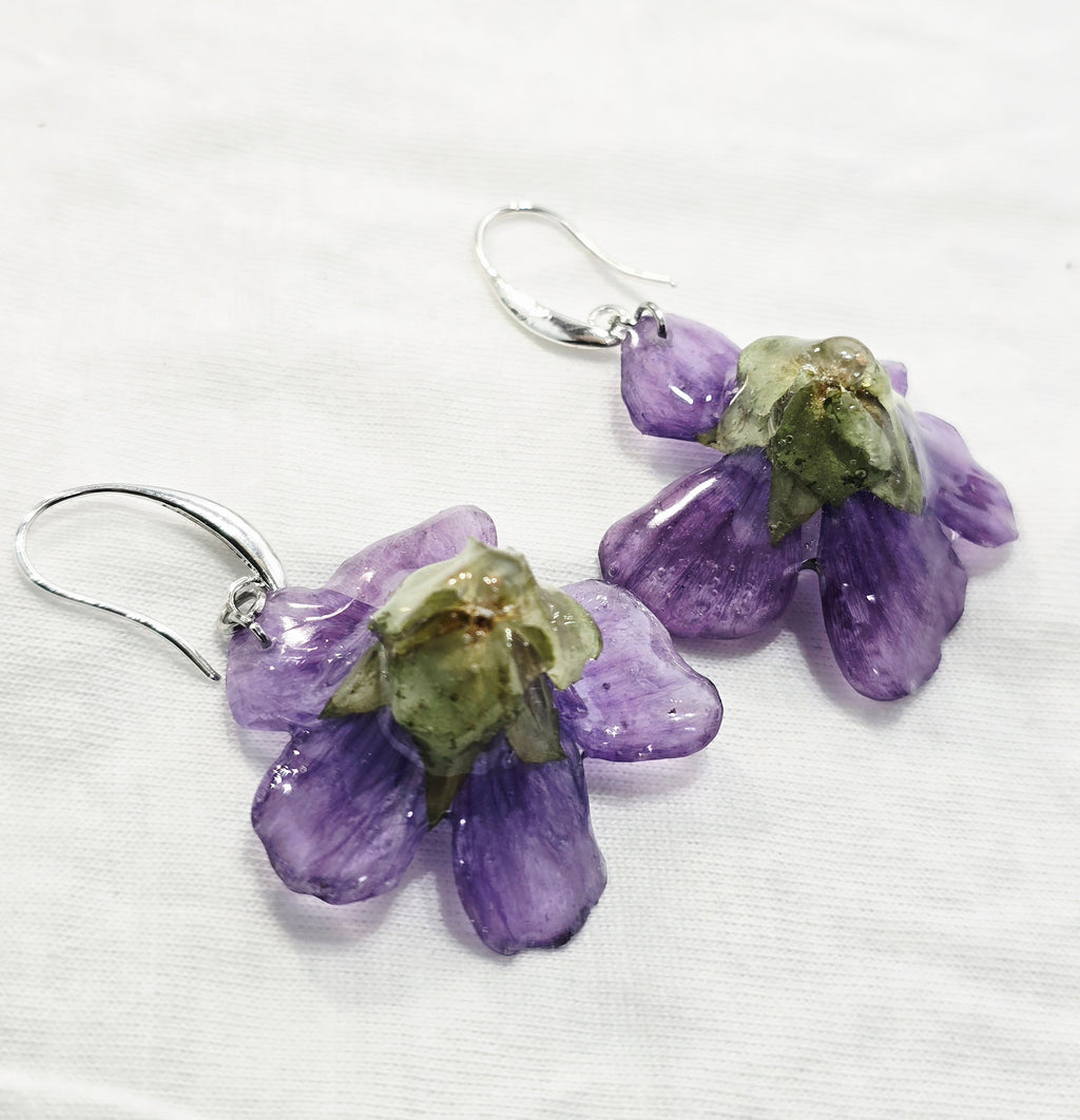Purple Malope Trifida Flower Earrings