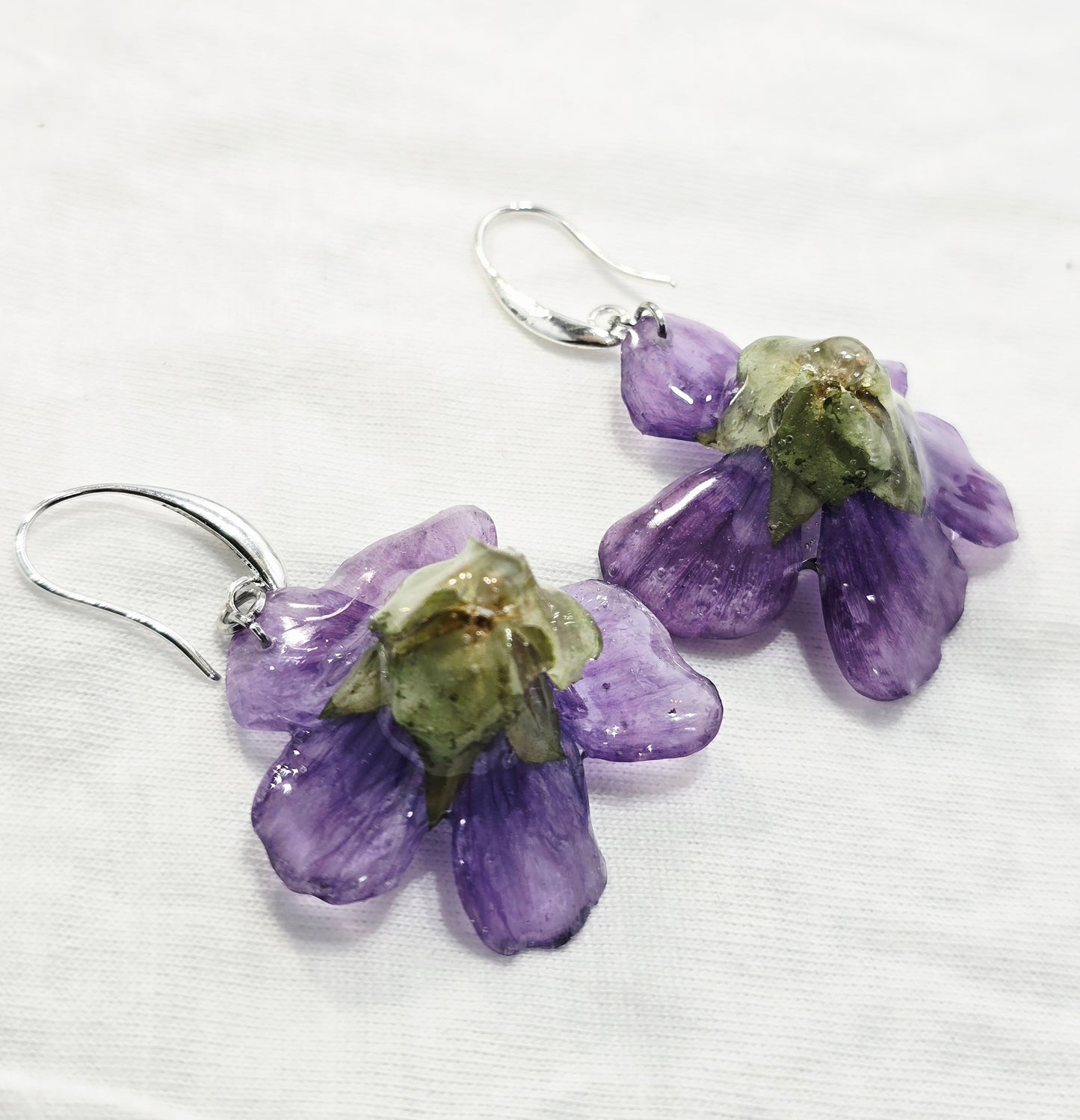 Purple Malope Trifida Flower Earrings