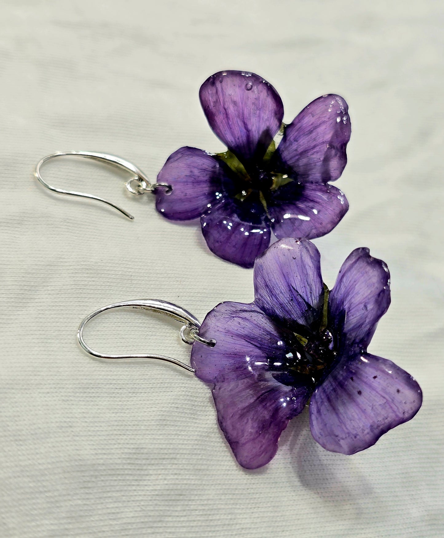 Purple Malope Trifida Flower Earrings