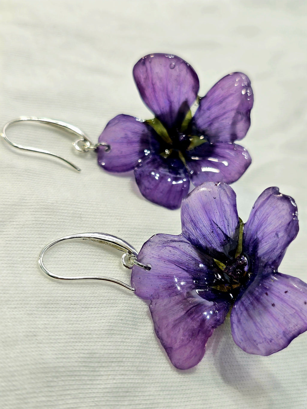 Purple Malope Trifida Flower Earrings