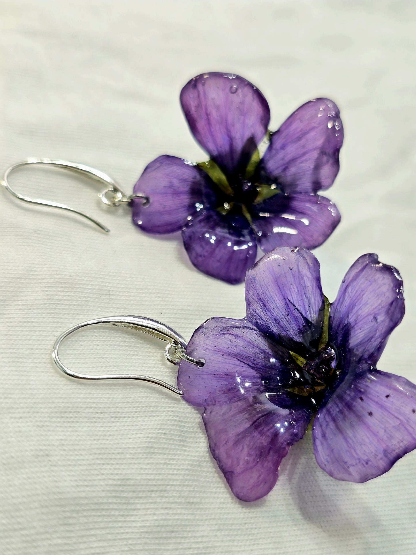 Purple Malope Trifida Flower Earrings