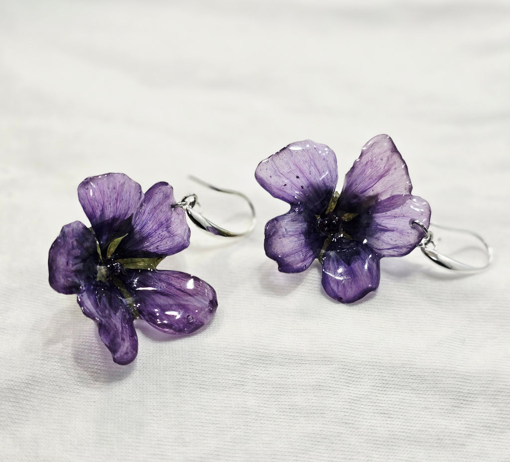 Purple Malope Trifida Flower Earrings