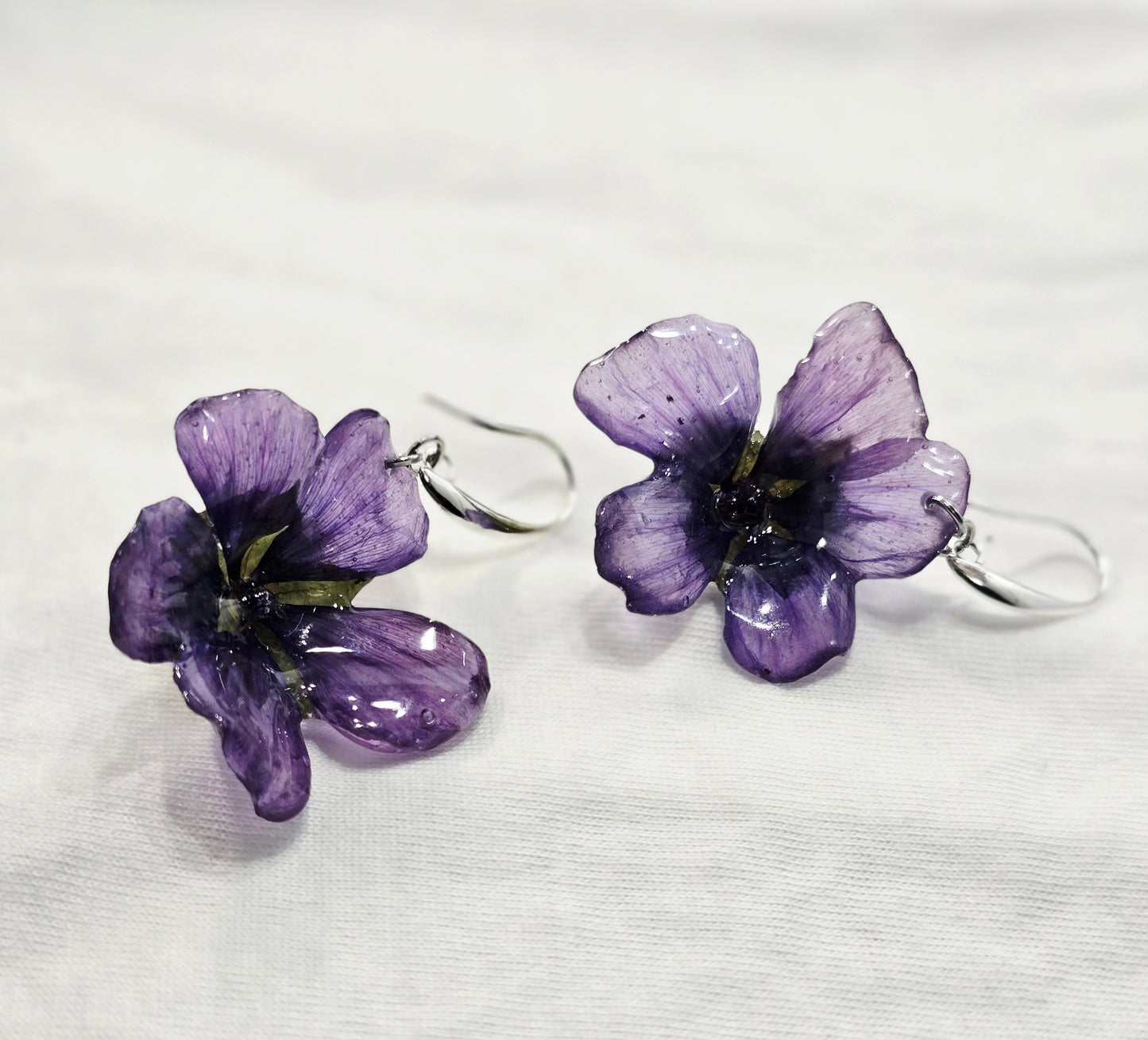 Purple Malope Trifida Flower Earrings