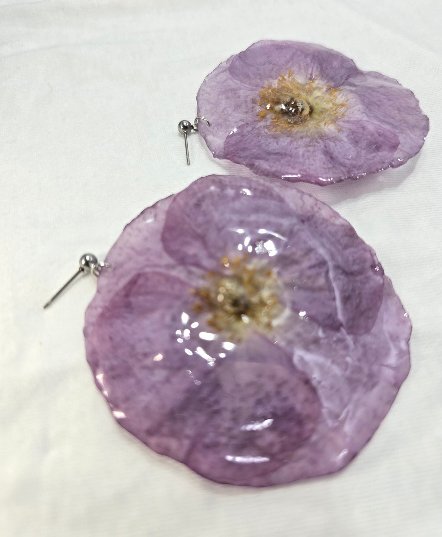 Lilac Poppy Flower Stud Earrings