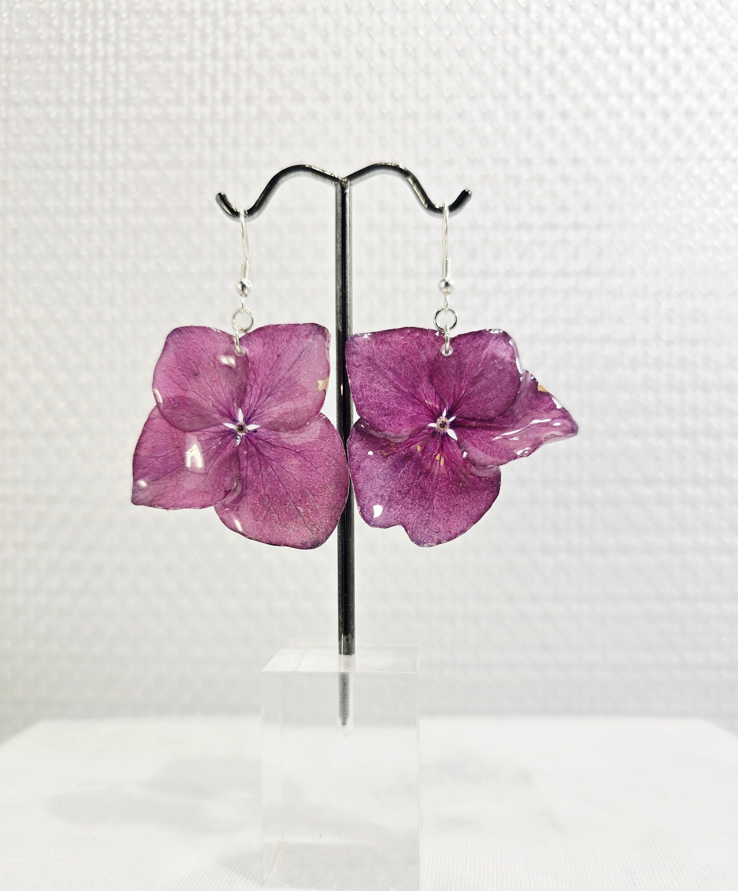 Real Hot Pink Hydrangea Dangle Earrings
