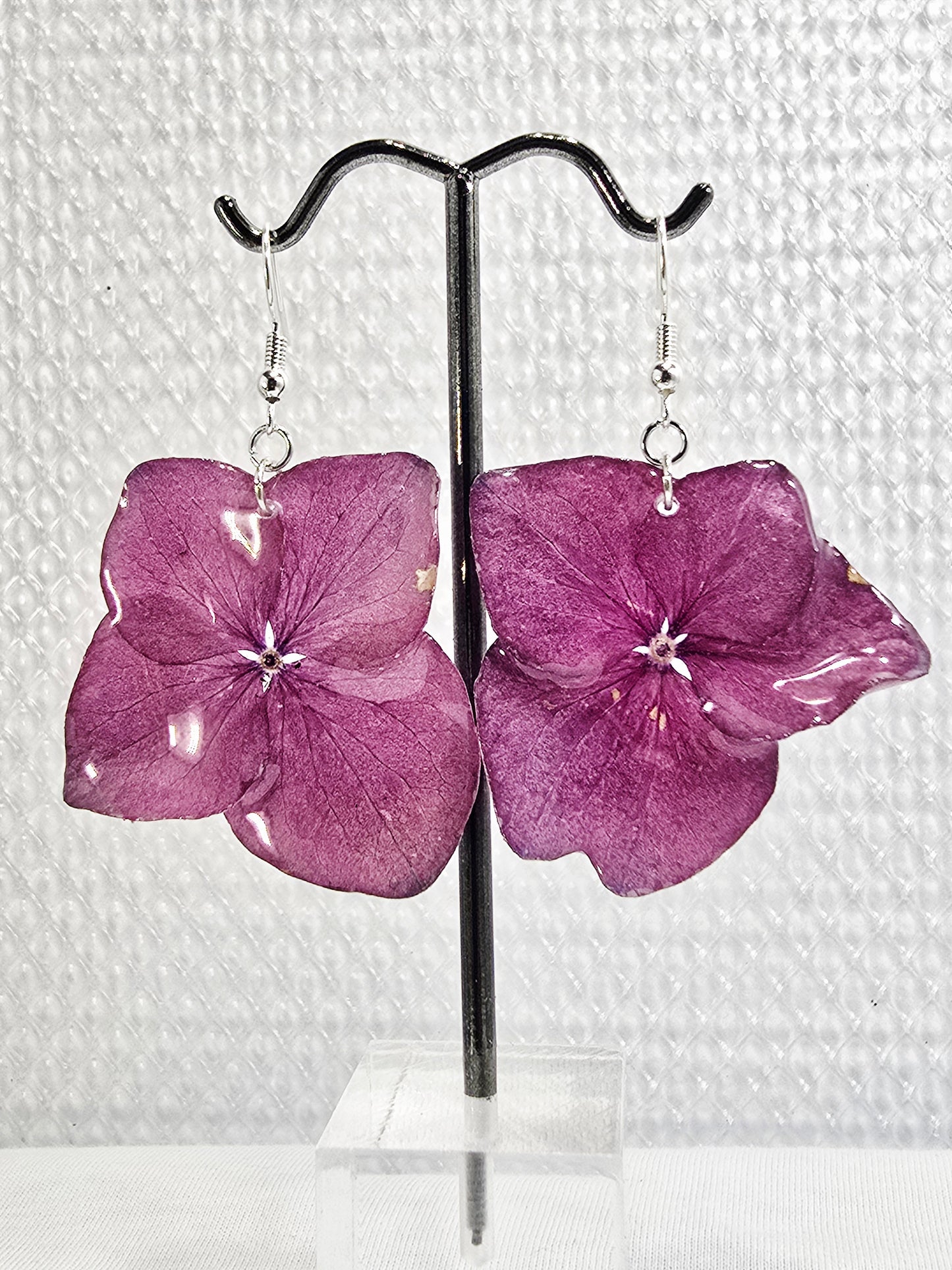 Real Hot Pink Hydrangea Dangle Earrings