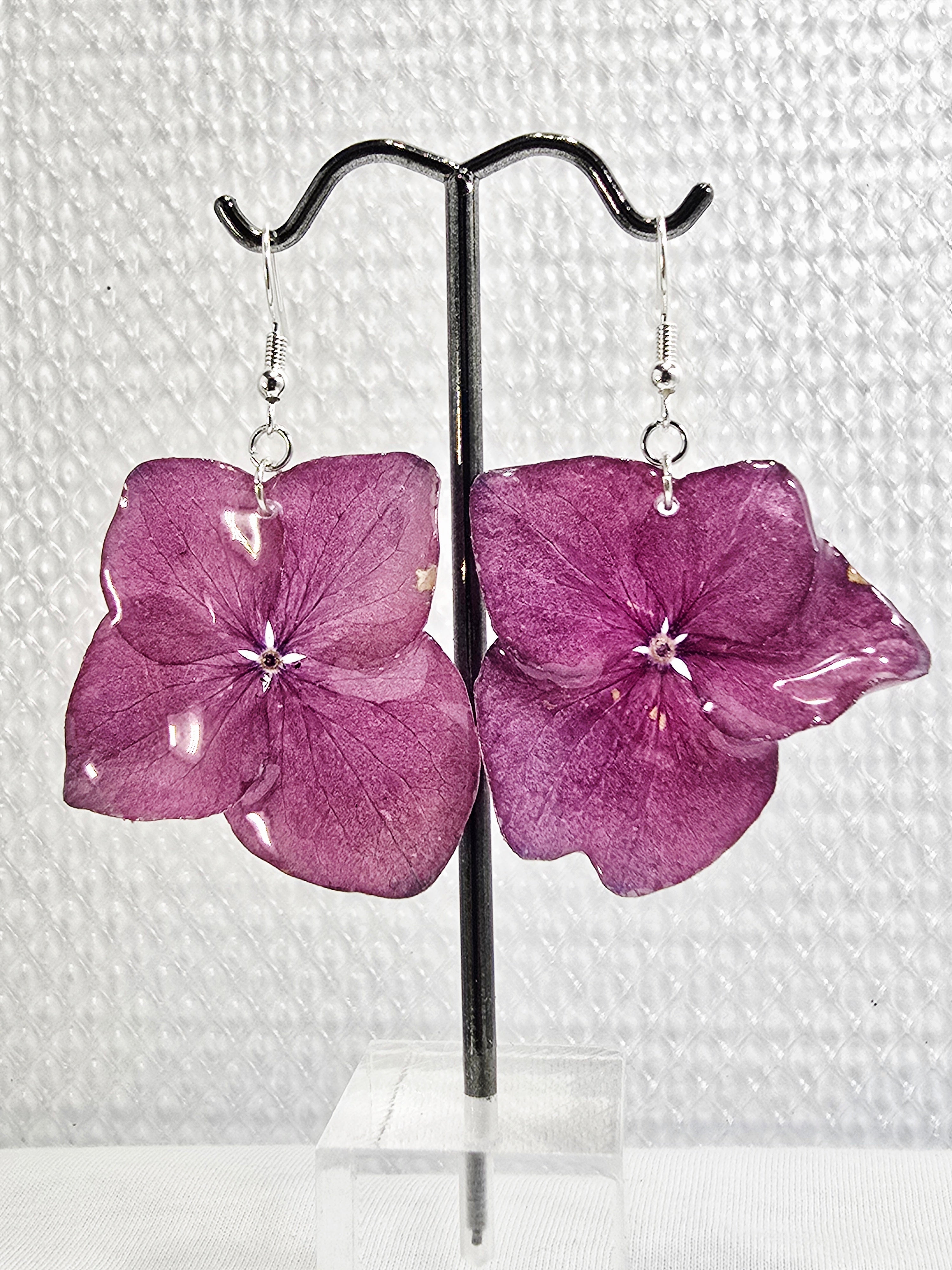 Real Hot Pink Hydrangea Dangle Earrings