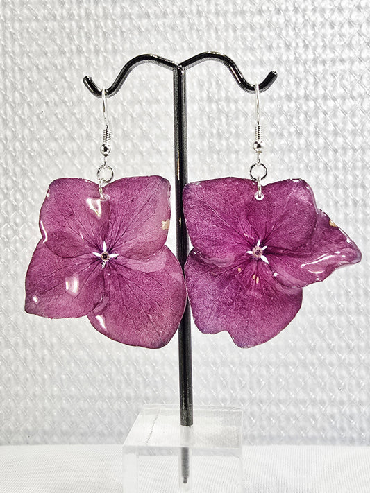 Real Hot Pink Hydrangea Dangle Earrings