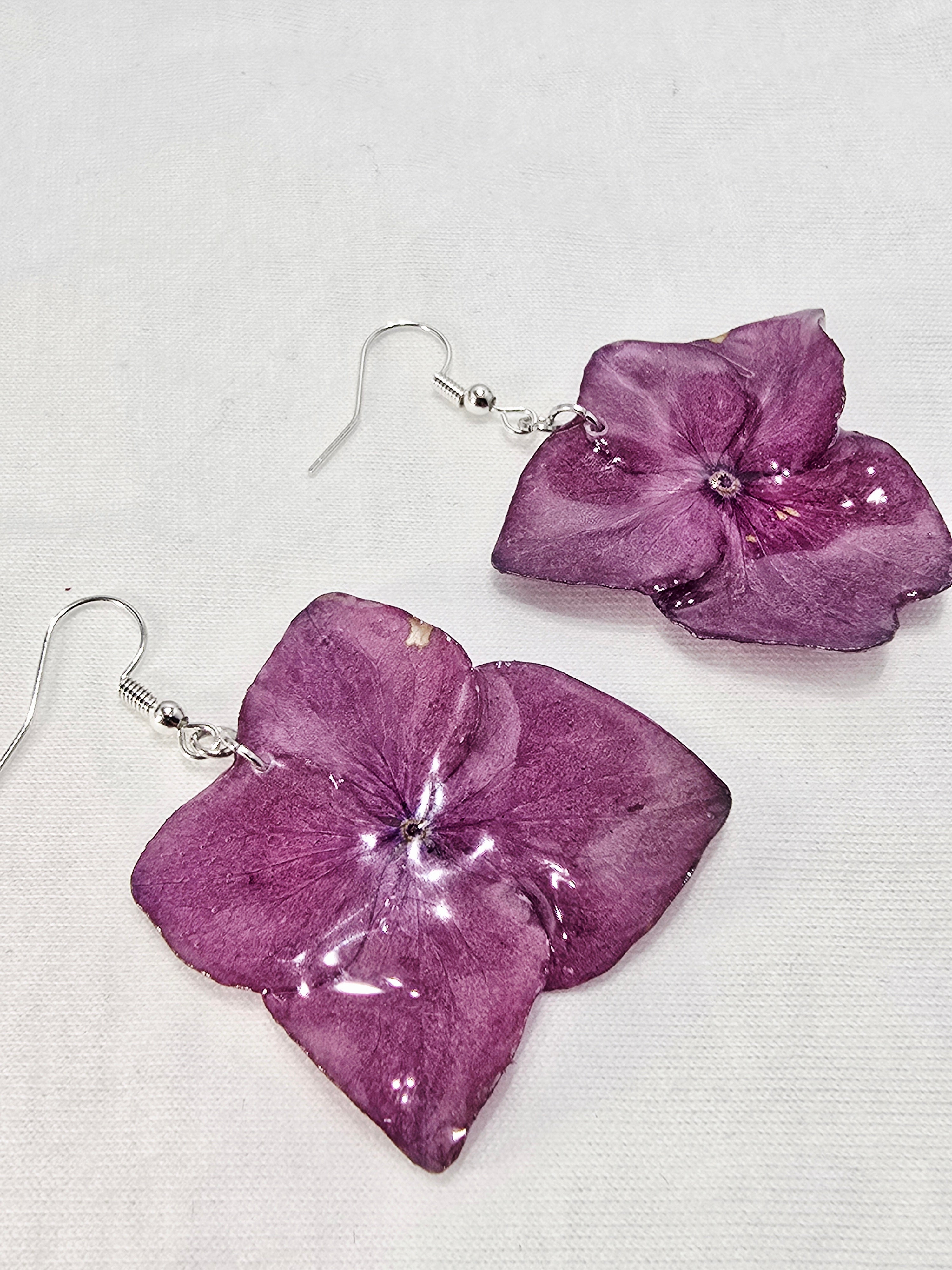 Real Hot Pink Hydrangea Dangle Earrings