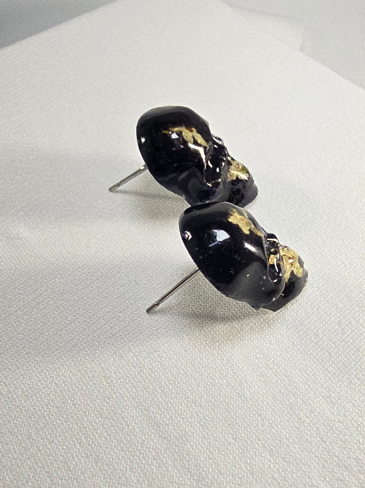Skull Stud Earrings with real Tiny White Flowers