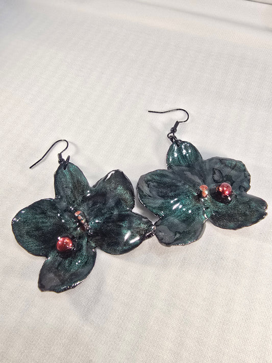 Ivy - Hand-Painted Real Orchid Earrings