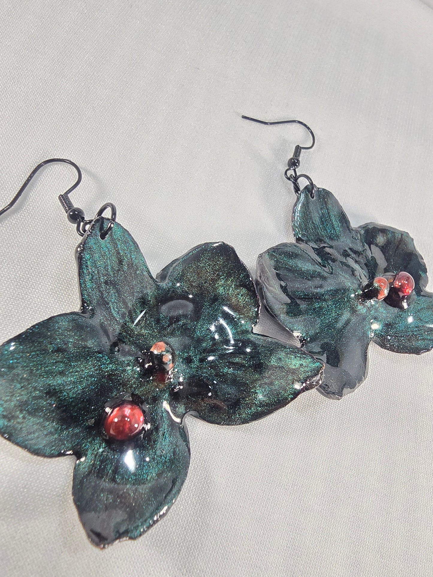 Ivy - Hand-Painted Real Orchid Earrings