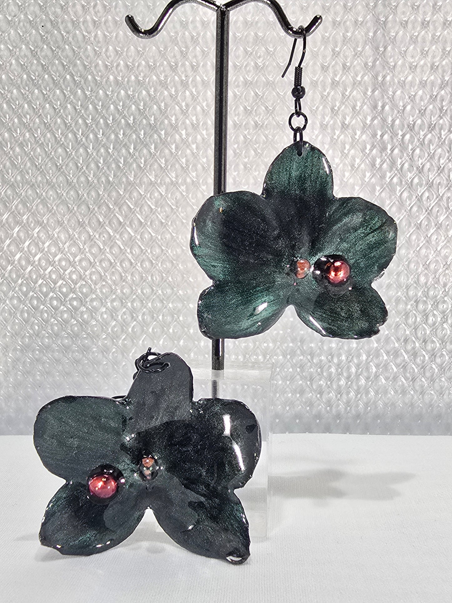 Ivy - Hand-Painted Real Orchid Earrings