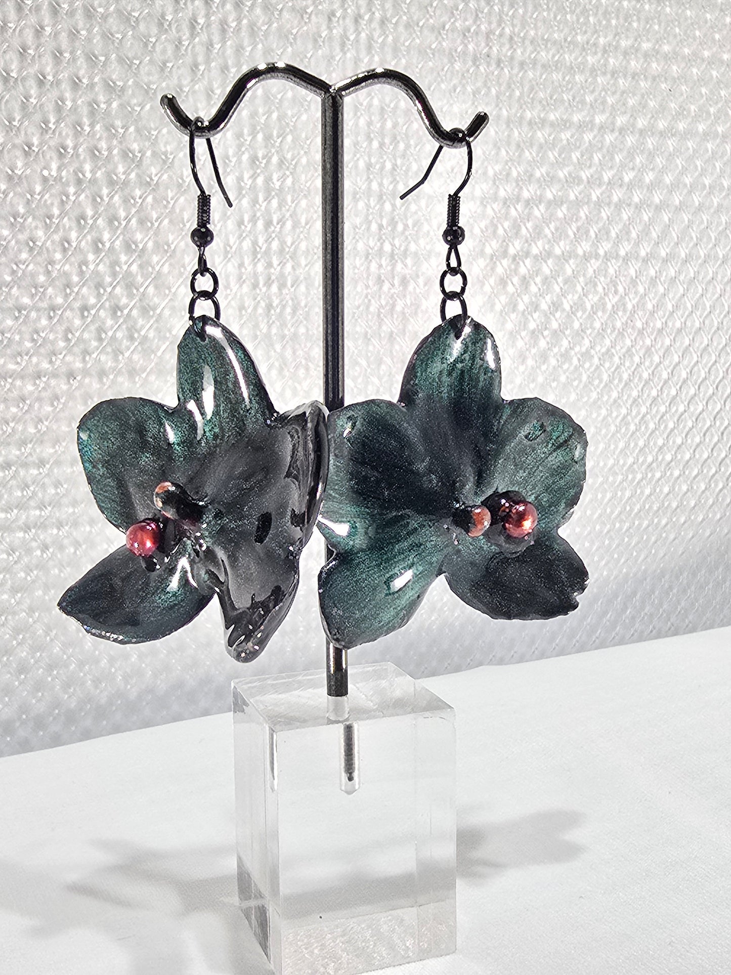 Ivy - Hand-Painted Real Orchid Earrings