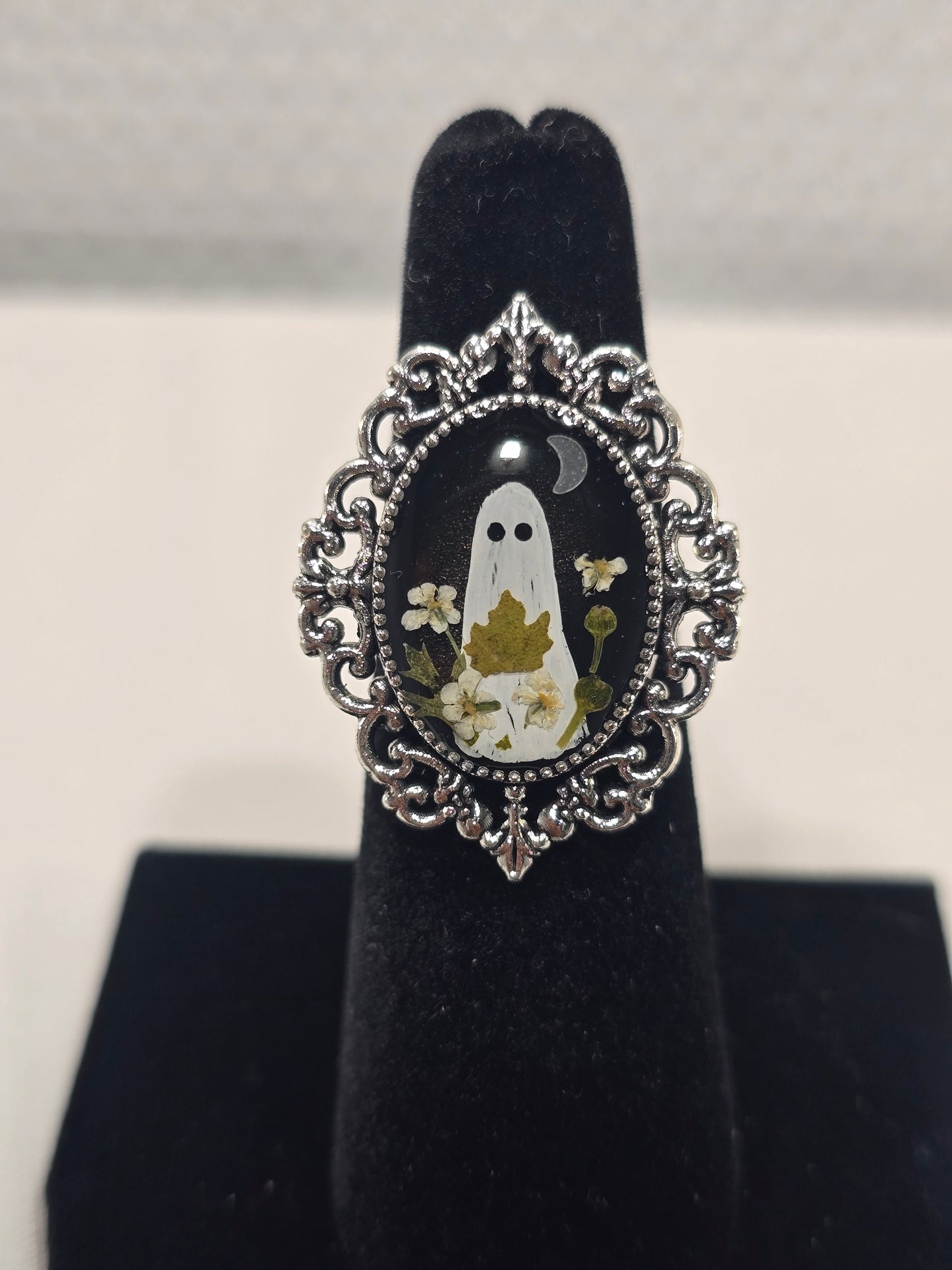 Fall Night Ghostie | Hand-Painted Original Miniature Artwork Ring