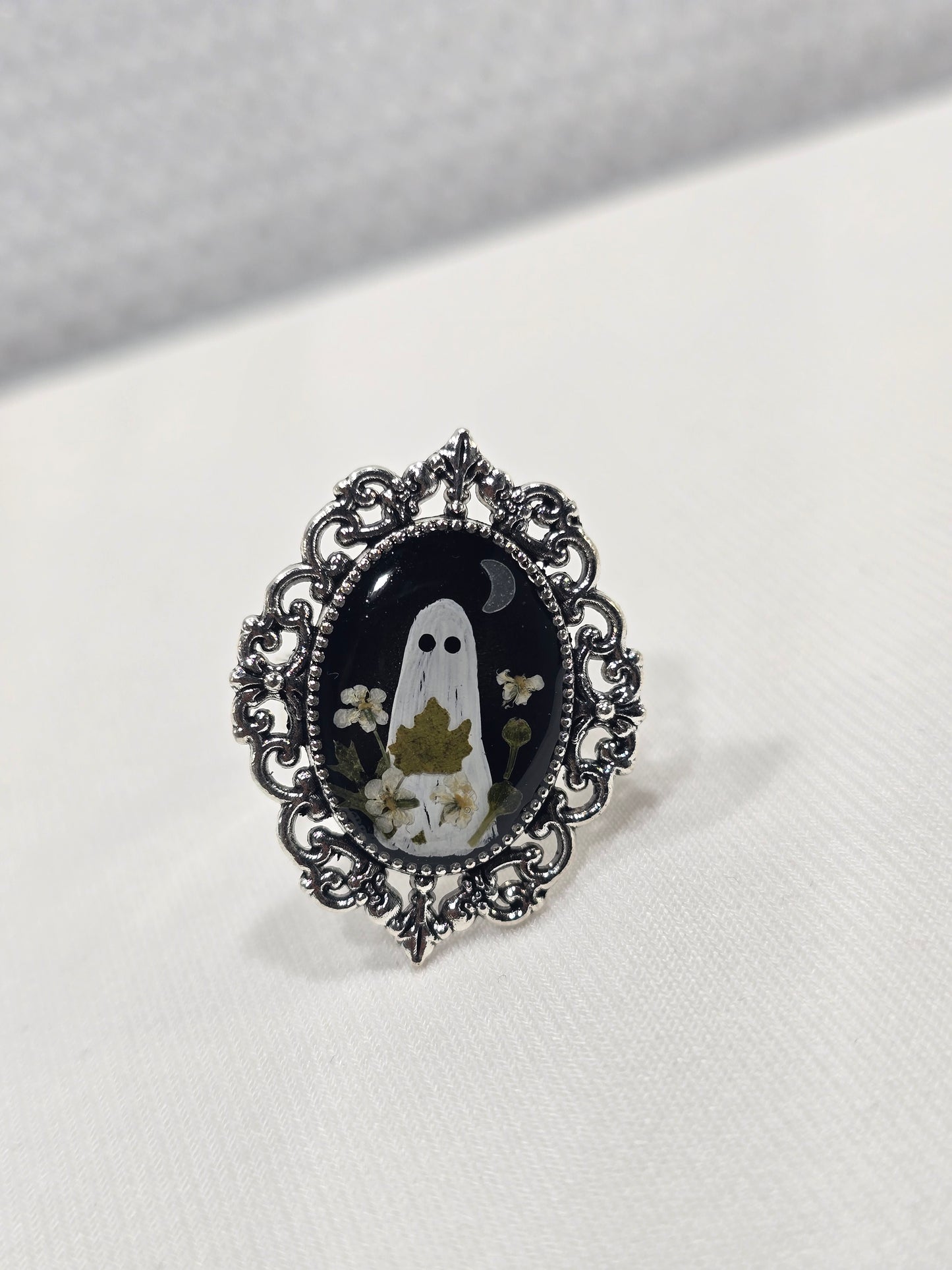 Fall Night Ghostie | Hand-Painted Original Miniature Artwork Ring