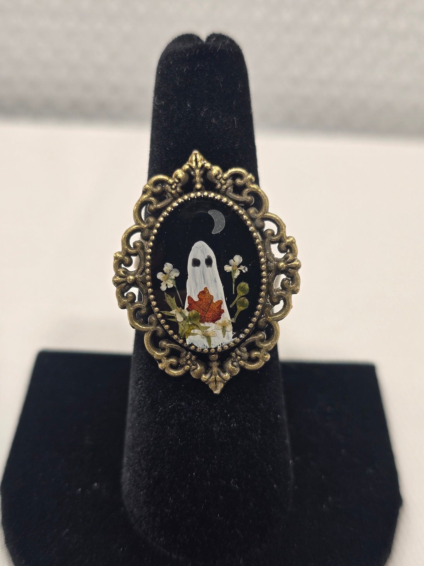 Fall Night Ghostie | Hand-Painted Original Miniature Artwork Ring