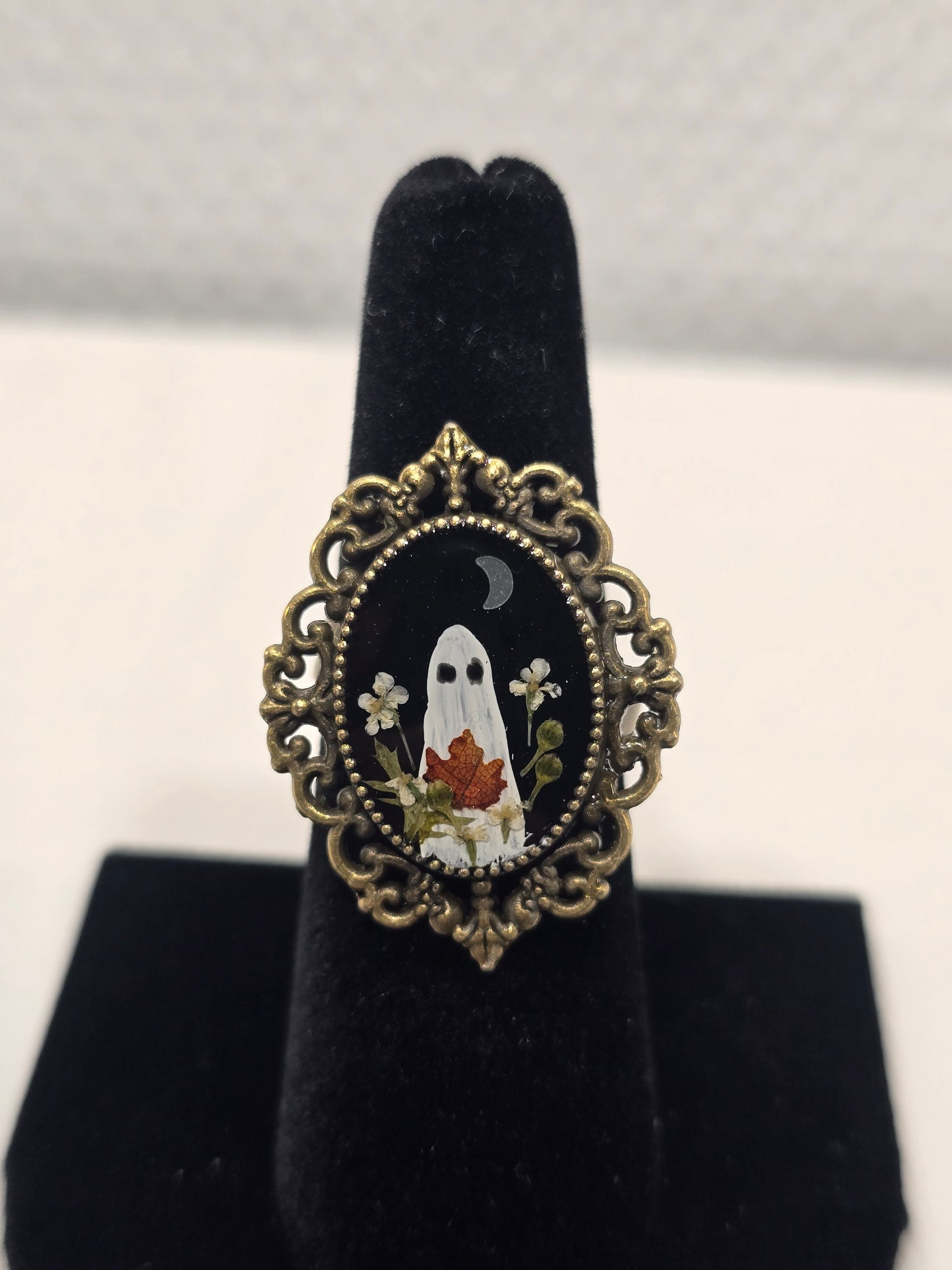 Fall Night Ghostie | Hand-Painted Original Miniature Artwork Ring