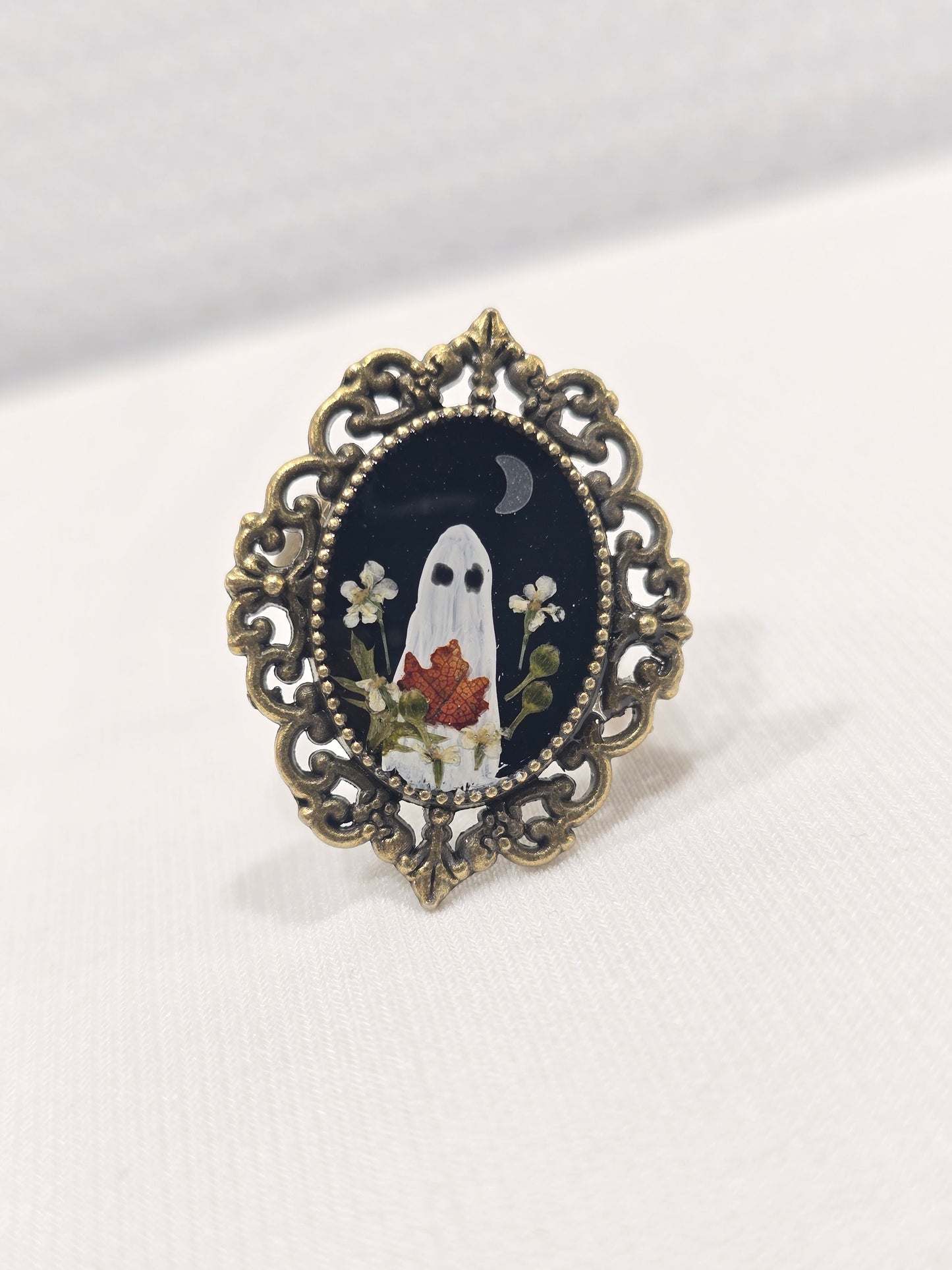 Fall Night Ghostie | Hand-Painted Original Miniature Artwork Ring
