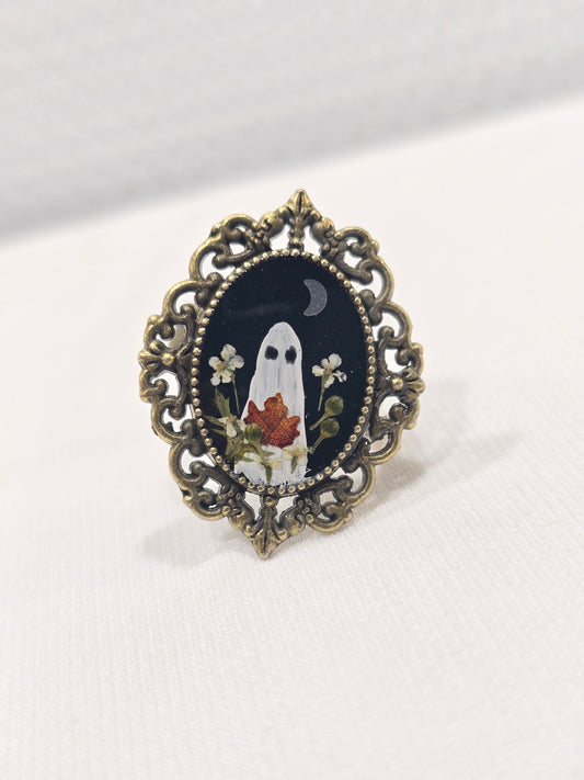 Fall Night Ghostie | Hand-Painted Original Miniature Artwork Ring